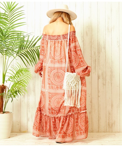 anap mimpi（アナップミンピ）の「オリエンタル ボヘミアン オフショルダー ワンピース（ワンピース・レディース・オレンジ/グリーン・FREE）」の18枚目の写真