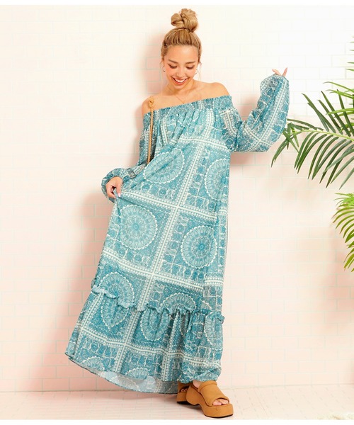 anap mimpi（アナップミンピ）の「オリエンタル ボヘミアン オフショルダー ワンピース（ワンピース・レディース・オレンジ/グリーン・FREE）」の7枚目の写真