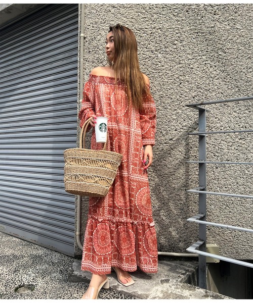 anap mimpi（アナップミンピ）の「オリエンタル ボヘミアン オフショルダー ワンピース（ワンピース・レディース・オレンジ/グリーン・FREE）」の22枚目の写真