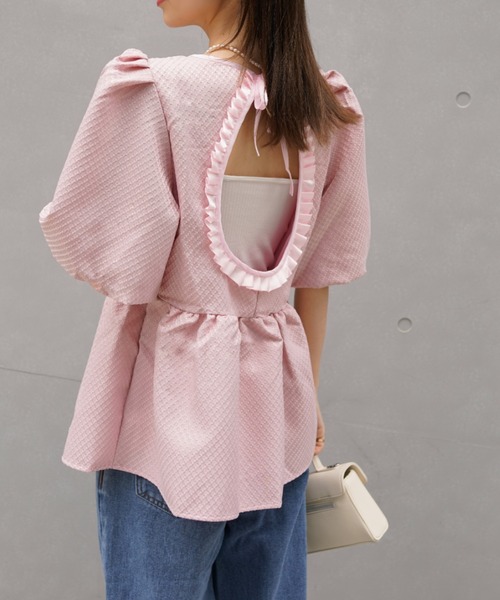 PIN(ピン)の「ALICE PUFF BLOUSE(シャツ/ブラウス・レディース・ピンク/ホワイト・L/M/S)」の2枚目の写真