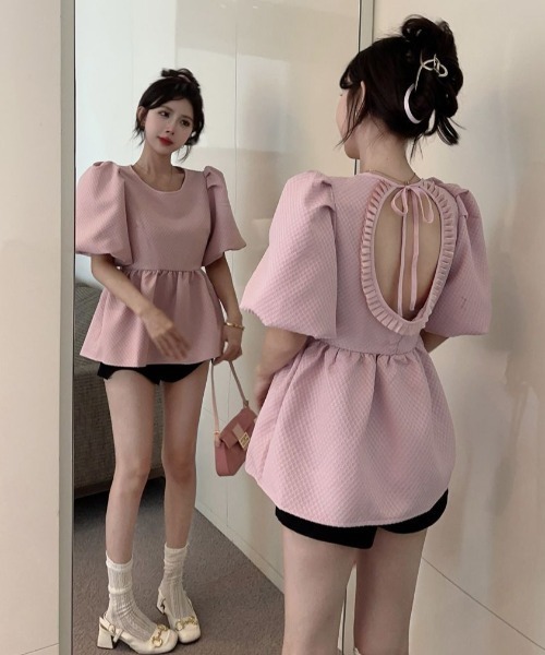 PIN(ピン)の「ALICE PUFF BLOUSE(シャツ/ブラウス・レディース・ピンク/ホワイト・L/M/S)」の5枚目の写真