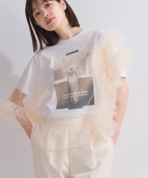 PICCIN(ピッチン)の「【WEB限定】チュールフリルブラウス(シャツ/ブラウス・レディース・ブラック/アイボリー・M)」の1枚目の写真