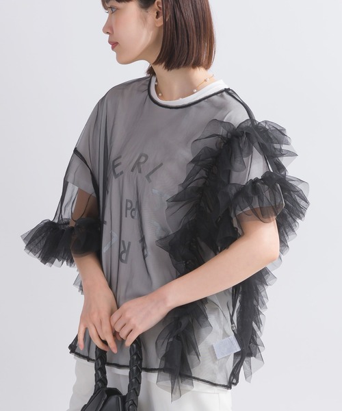 PICCIN(ピッチン)の「【WEB限定】チュールフリルブラウス(シャツ/ブラウス・レディース・ブラック/アイボリー・M)」の2枚目の写真