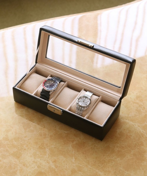 腕時計ケース 5本用 鍵付き レザーディスプレイ収納ボックス（収納