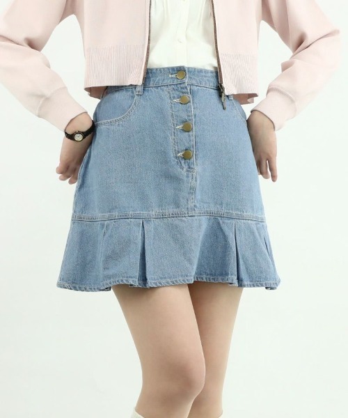 F i.n.t（フィント）の「裾切替デニムミニスカート/fint（スカート・レディース・ライトブルー/ブラック・FREE）」の6枚目の写真
