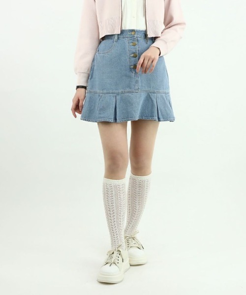 F i.n.t（フィント）の「裾切替デニムミニスカート/fint（スカート・レディース・ライトブルー/ブラック・FREE）」の8枚目の写真
