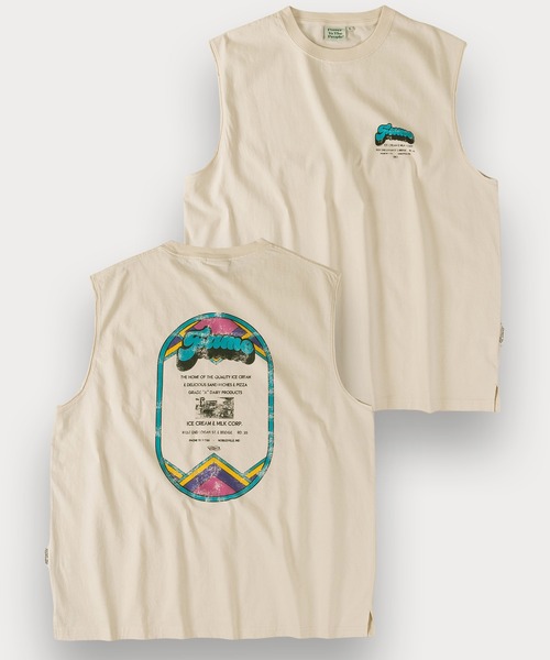 POWER TO THE PEOPLE(パワートゥーザピープル)の「アメリカンヴィンテージノースリーブTシャツ/バックプリント/ビッグシルエット(タンクトップ・メンズ・オフホワイト/チャコールグレー/ブラック/ブラック系その他/アイボリー/ダークグレー・M/L/XL)」の3枚目の写真