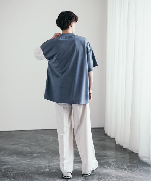 Rocky Monroe(ロッキーモンロー)の「接触冷感 ジオメトリック/異素材ブロック切替ポンチTシャツ(Tシャツ/カットソー・メンズ・チャコール/ブルー系/ホワイト系/ブルー/オフホワイト/チャコールグレー・M/L)」の22枚目の写真
