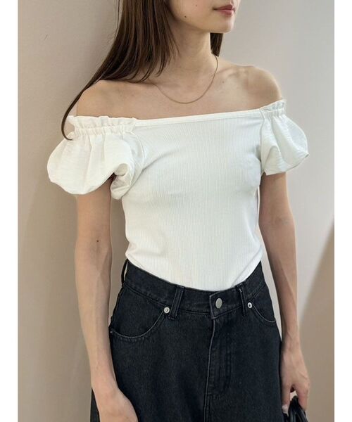 CALNAMUR（カルナムール）の「バルーン2WAYスリーブカットトップス（Tシャツ/カットソー・レディース・ホワイト/ミント/ブラック・FREE）」の5枚目の写真