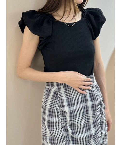 CALNAMUR（カルナムール）の「バルーン2WAYスリーブカットトップス（Tシャツ/カットソー・レディース・ホワイト/ミント/ブラック・FREE）」の6枚目の写真