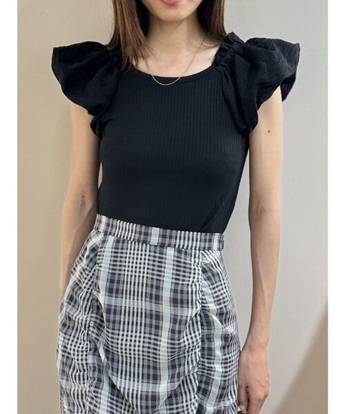 CALNAMUR（カルナムール）の「バルーン2WAYスリーブカットトップス（Tシャツ/カットソー・レディース・ホワイト/ミント/ブラック・FREE）」の4枚目の写真