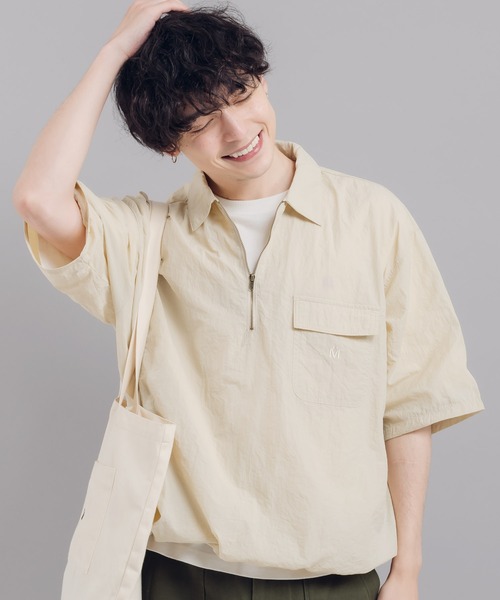 MUHET（ミュエータ）の「ナイロンハーフジップTシャツ（Tシャツ/カットソー・レディース・ネイビー/レッド/カーキ/ライトベージュ/チャコールグレー/オレンジ・MEDIUM/X-LARGE）」の8枚目の写真