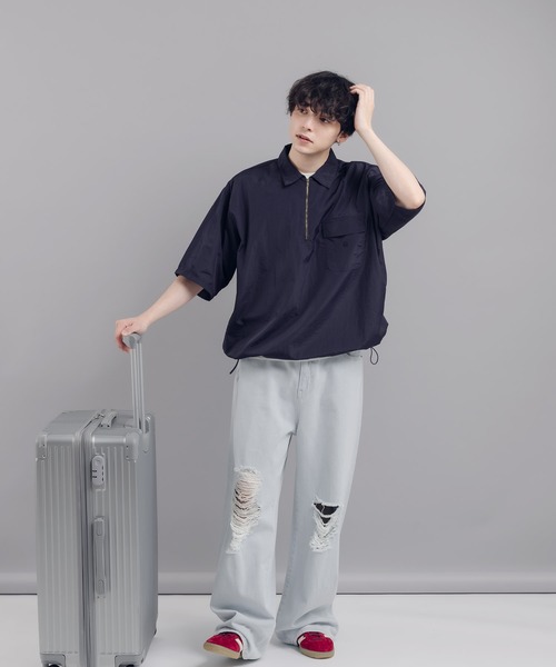 MUHET（ミュエータ）の「ナイロンハーフジップTシャツ（Tシャツ/カットソー・レディース・ネイビー/レッド/カーキ/ライトベージュ/チャコールグレー/オレンジ・MEDIUM/X-LARGE）」の22枚目の写真