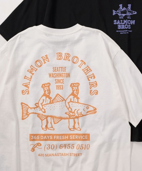 MANASTASH(マナスタッシュ)の「【MANASTASH/マナスタッシュ】ワンポイントロゴ&フィッシュプリント デザイン/シーティ サーモン/CiTee SALMON/ 半袖Tシャツ(Tシャツ/カットソー・メンズ・ホワイト/ピンク/ブラック・M/L/XL)」の2枚目の写真