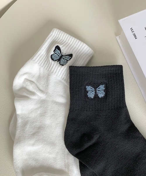 non-hedge（ノンヘッジ）の「蝶モチーフソックス（ソックス/靴下・レディース・ホワイト/ブラック・FREE）」の11枚目の写真