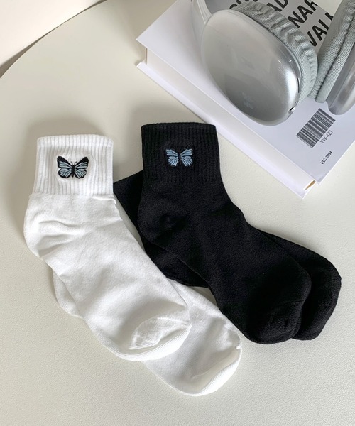 non-hedge（ノンヘッジ）の「蝶モチーフソックス（ソックス/靴下・レディース・ホワイト/ブラック・FREE）」の9枚目の写真