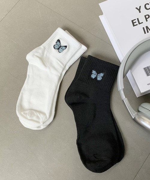 non-hedge（ノンヘッジ）の「蝶モチーフソックス（ソックス/靴下・レディース・ホワイト/ブラック・FREE）」の10枚目の写真