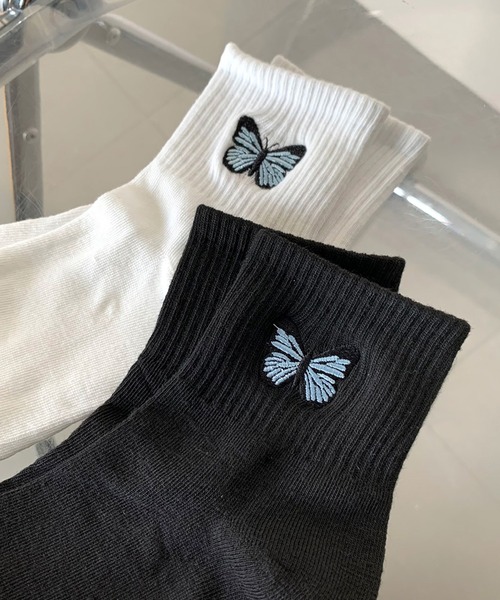 non-hedge（ノンヘッジ）の「蝶モチーフソックス（ソックス/靴下・レディース・ホワイト/ブラック・FREE）」の8枚目の写真