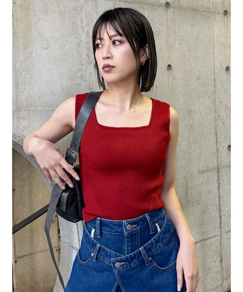 MURUA（ムルーア）の「デザインリブタンク（ニット/セーター・レディース・グレー/グリーン/レッド/ホワイト・FREE）」の11枚目の写真