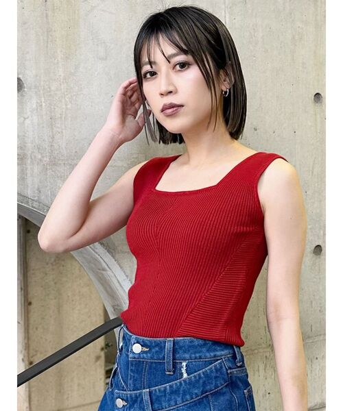 MURUA（ムルーア）の「デザインリブタンク（ニット/セーター・レディース・グレー/グリーン/レッド/ホワイト・FREE）」の12枚目の写真