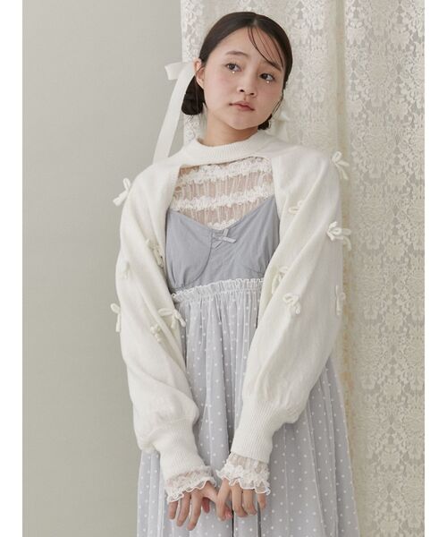 merry jenny（メリージェニー）の「ニットリボンスリーブ（カーディガン/ボレロ・レディース・ピンク/グレー/オフホワイト・FREE）」の6枚目の写真