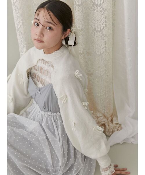 merry jenny（メリージェニー）の「ニットリボンスリーブ（カーディガン/ボレロ・レディース・ピンク/グレー/オフホワイト・FREE）」の9枚目の写真