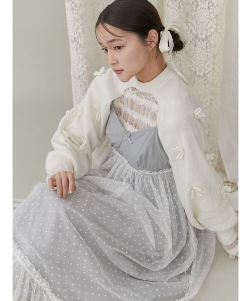 merry jenny（メリージェニー）の「ニットリボンスリーブ（カーディガン/ボレロ・レディース・ピンク/グレー/オフホワイト・FREE）」の10枚目の写真