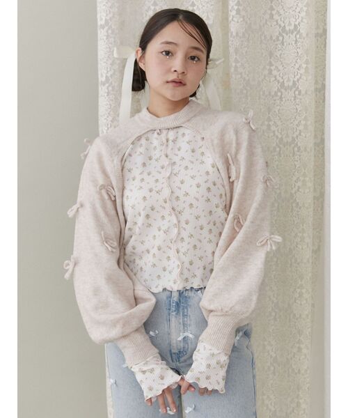 merry jenny（メリージェニー）の「ニットリボンスリーブ（カーディガン/ボレロ・レディース・ピンク/グレー/オフホワイト・FREE）」の12枚目の写真