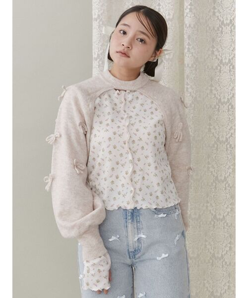 merry jenny（メリージェニー）の「ニットリボンスリーブ（カーディガン/ボレロ・レディース・ピンク/グレー/オフホワイト・FREE）」の14枚目の写真