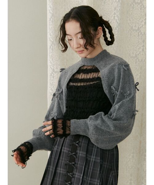 merry jenny（メリージェニー）の「ニットリボンスリーブ（カーディガン/ボレロ・レディース・ピンク/グレー/オフホワイト・FREE）」の18枚目の写真