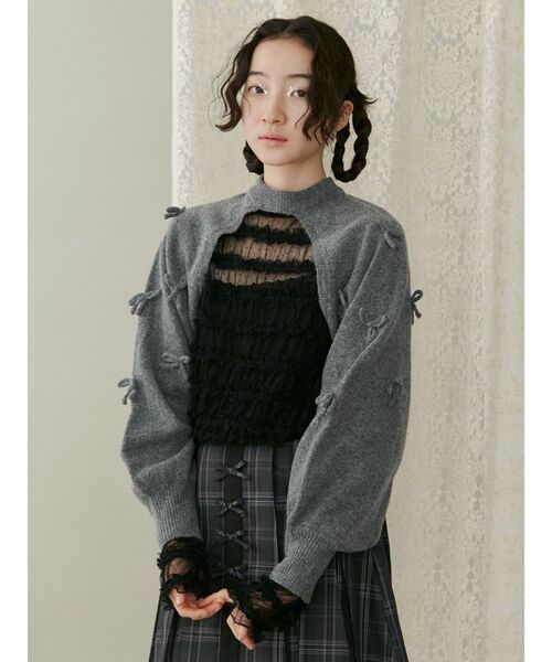 merry jenny（メリージェニー）の「ニットリボンスリーブ（カーディガン/ボレロ・レディース・ピンク/グレー/オフホワイト・FREE）」の19枚目の写真