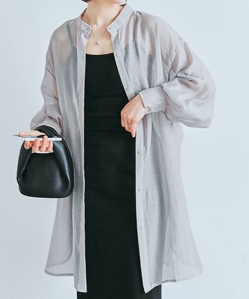 kirakiraShop(キラキラショップ)の「袖ボリューム バンド カラー シャツ(シャツ/ブラウス・レディース・ライトグレー/ホワイト/ブラック/ミント/ブルー・FREE)」の1枚目の写真