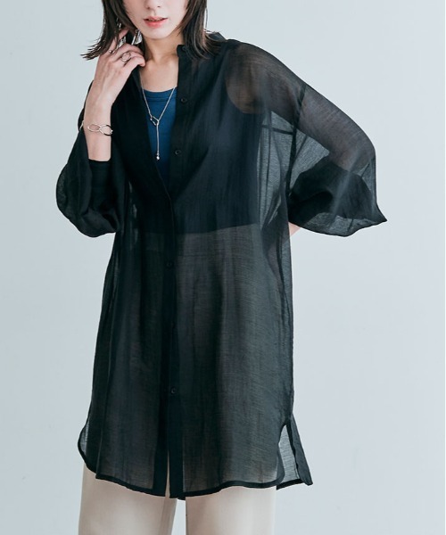kirakiraShop(キラキラショップ)の「袖ボリューム バンド カラー シャツ(シャツ/ブラウス・レディース・ライトグレー/ホワイト/ブラック/ミント/ブルー・FREE)」の3枚目の写真