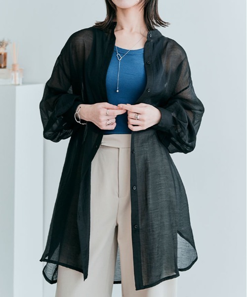kirakiraShop(キラキラショップ)の「袖ボリューム バンド カラー シャツ(シャツ/ブラウス・レディース・ライトグレー/ホワイト/ブラック/ミント/ブルー・FREE)」の19枚目の写真