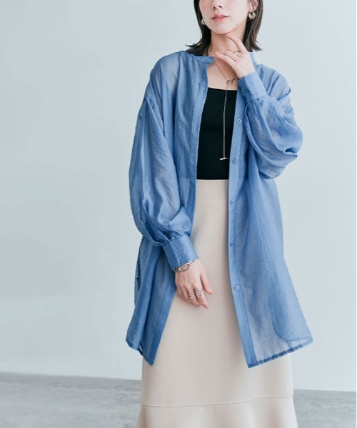 kirakiraShop(キラキラショップ)の「袖ボリューム バンド カラー シャツ(シャツ/ブラウス・レディース・ライトグレー/ホワイト/ブラック/ミント/ブルー・FREE)」の8枚目の写真
