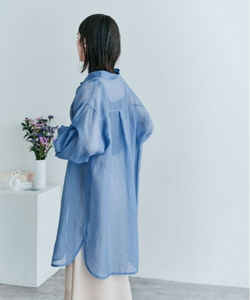 kirakiraShop(キラキラショップ)の「袖ボリューム バンド カラー シャツ(シャツ/ブラウス・レディース・ライトグレー/ホワイト/ブラック/ミント/ブルー・FREE)」の10枚目の写真