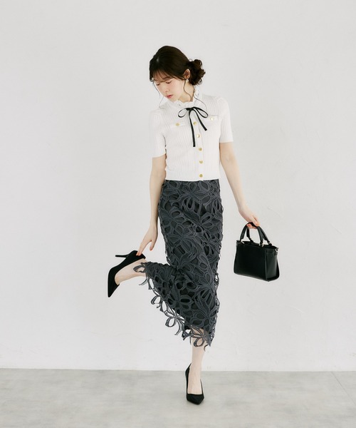 tocco closet（トッコ　クローゼット）の「【ZOZO限定】リボンレースタイトスカート（スカート・レディース・グレー/ピンク/アクア/ダークパープル/アッシュブラウン/チャコールグレー/クリアブルー・M）」の9枚目の写真