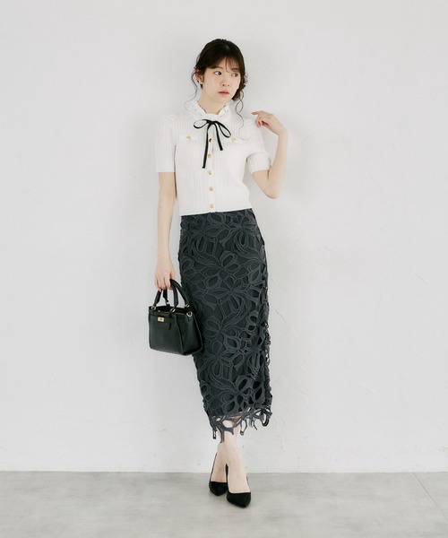 【新品】BPNリボンレーススカート【ブラック／ピンク】 ZOZO限定】リボンレースタイトスカート（スカート）｜tocco closet