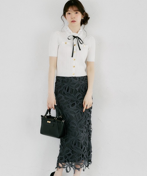 tocco closet（トッコ　クローゼット）の「【ZOZO限定】リボンレースタイトスカート（スカート・レディース・グレー/ピンク/アクア/ダークパープル/アッシュブラウン/チャコールグレー/クリアブルー・M）」の10枚目の写真