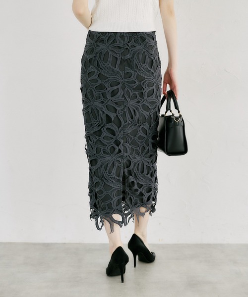 tocco closet（トッコ　クローゼット）の「【ZOZO限定】リボンレースタイトスカート（スカート・レディース・グレー/ピンク/アクア/ダークパープル/アッシュブラウン/チャコールグレー/クリアブルー・M）」の12枚目の写真