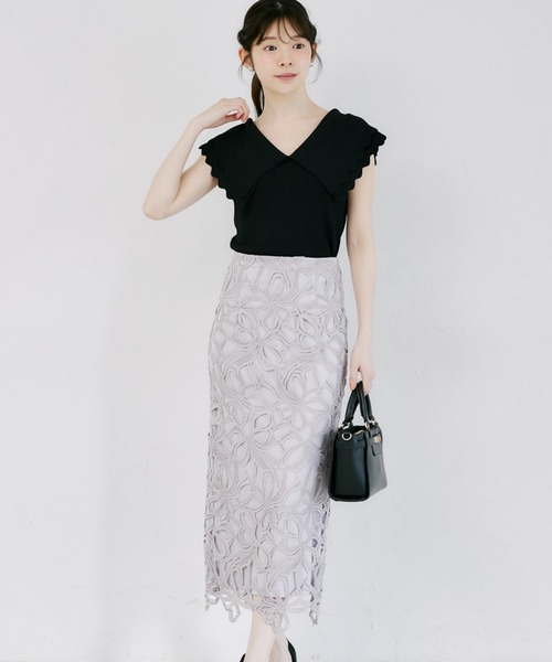 tocco closet（トッコ　クローゼット）の「【ZOZO限定】リボンレースタイトスカート（スカート・レディース・グレー/ピンク/アクア/ダークパープル/アッシュブラウン/チャコールグレー/クリアブルー・M）」の16枚目の写真