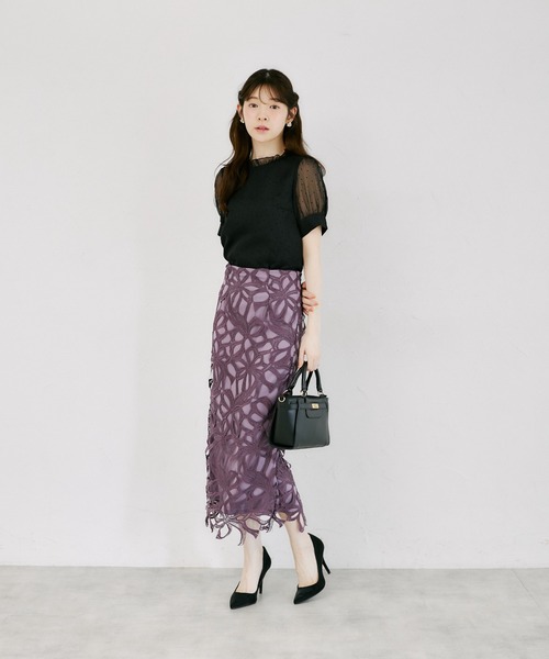 【新品】BPNリボンレーススカート【ブラック／ピンク】 ZOZO限定】リボンレースタイトスカート（スカート）｜tocco closet