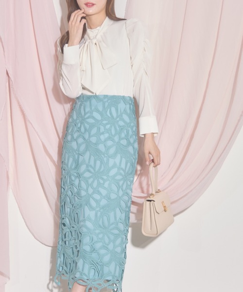 tocco closet（トッコ　クローゼット）の「【ZOZO限定】リボンレースタイトスカート（スカート・レディース・グレー/ピンク/アクア/ダークパープル/アッシュブラウン/チャコールグレー/クリアブルー・M）」の13枚目の写真