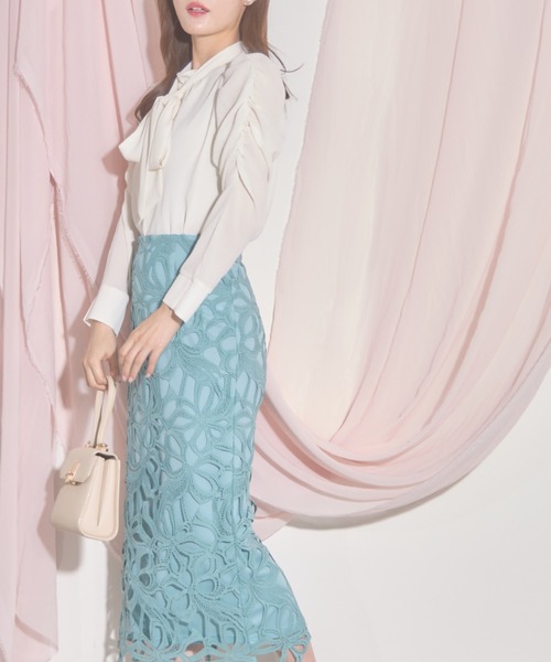 tocco closet（トッコ　クローゼット）の「【ZOZO限定】リボンレースタイトスカート（スカート・レディース・グレー/ピンク/アクア/ダークパープル/アッシュブラウン/チャコールグレー/クリアブルー・M）」の14枚目の写真