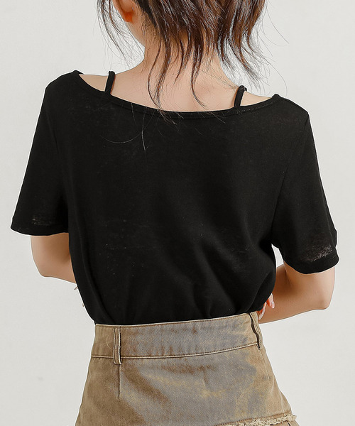 DAY CLOSET（デイ クローゼット）の「レディース ヘルシーネックストラップシアーTシャツ（Tシャツ/カットソー・レディース・ブラック/ホワイト・L/M）」の8枚目の写真