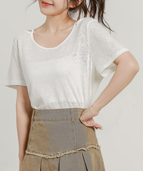 DAY CLOSET（デイ クローゼット）の「レディース ヘルシーネックストラップシアーTシャツ（Tシャツ/カットソー・レディース・ブラック/ホワイト・L/M）」の14枚目の写真