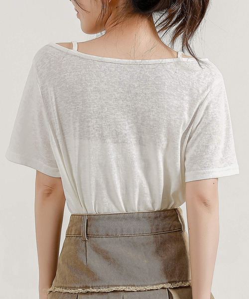 DAY CLOSET（デイ クローゼット）の「レディース ヘルシーネックストラップシアーTシャツ（Tシャツ/カットソー・レディース・ブラック/ホワイト・L/M）」の15枚目の写真
