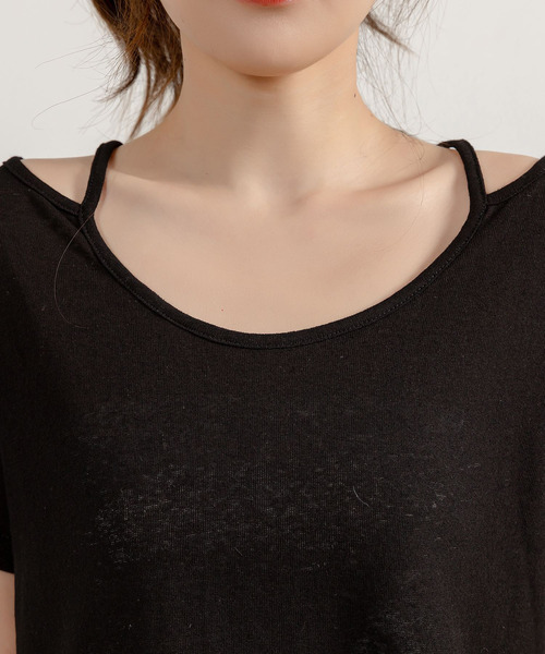 DAY CLOSET（デイ クローゼット）の「レディース ヘルシーネックストラップシアーTシャツ（Tシャツ/カットソー・レディース・ブラック/ホワイト・L/M）」の5枚目の写真