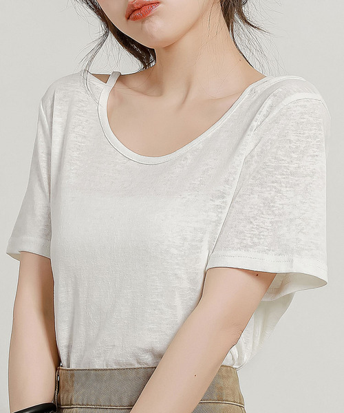 DAY CLOSET（デイ クローゼット）の「レディース ヘルシーネックストラップシアーTシャツ（Tシャツ/カットソー・レディース・ブラック/ホワイト・L/M）」の6枚目の写真