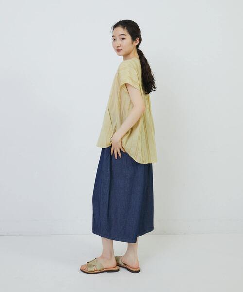 conges payes ADIEU TRISTESSE（コンジェ ペイエ アデュートリステス）の「ドビーストライプブラウス（シャツ/ブラウス・レディース・グリーン/オフホワイト/イエロー・38）」の13枚目の写真